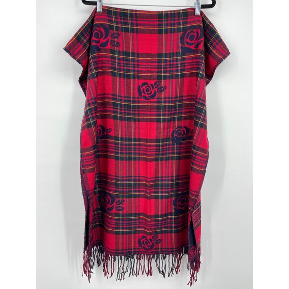 Plaid Rose Red Blue Super Soft Reversible Scarf Shawl Wrap NEW - Picture 1 of 6